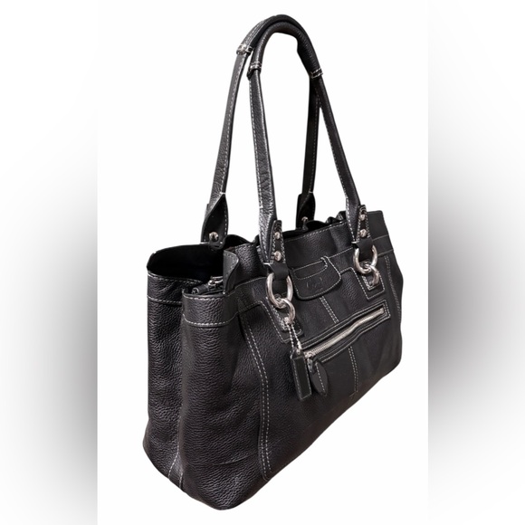 Coach Penelope Black Pebbled Leather Double Handles Satchel Shoulder Bag - Picture 3 of 13